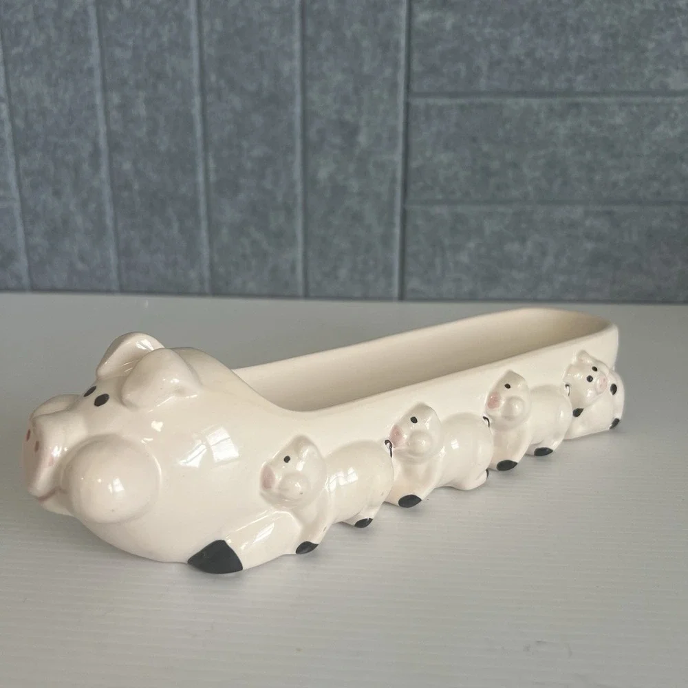 Vintage 1983 Ron Gordon Design Ceramic Pig & Piglets Cracker Cheese Butter Dish